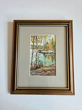 Vintage 90s Framed Original Painting Signed by Artist Landscape Watercolor